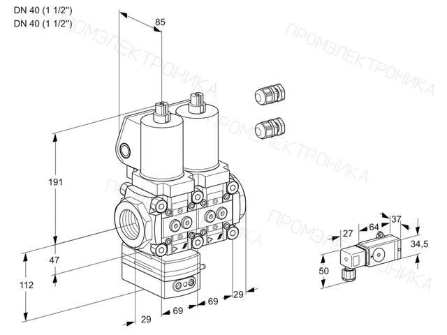 Kromschroder VCD 2E40R/40R05D-100NWSL3/1-PP/PPPP — двойной электромагнитный газовый клапан — 88100372