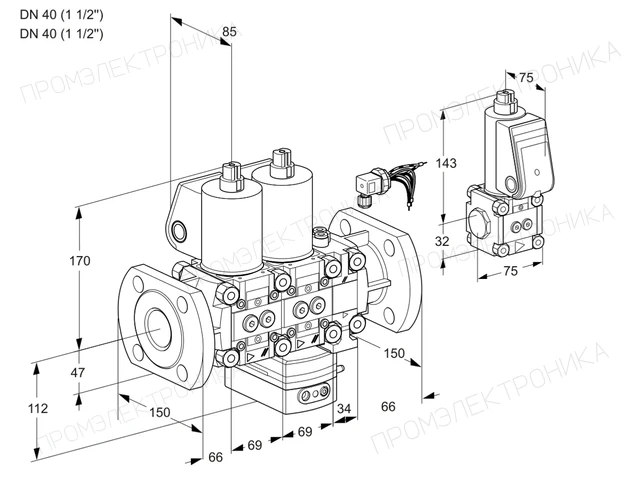 Kromschroder VCG 2E40F/40F05NGEVWL/PPZS/PPPP — двойной электромагнитный газовый клапан — 88100371