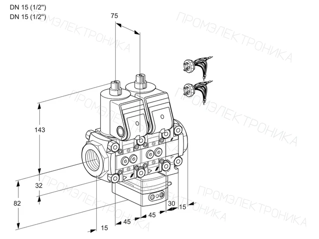 Kromschroder VCG 1E15R/15R05NGEVWR5/PPPP/PPPP — двойной электромагнитный газовый клапан — 88104459