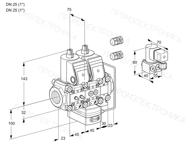 Kromschroder VCH 1E25R/25R05NHEVWR3/MMPP/PPBY — двойной электромагнитный газовый клапан — 88104959