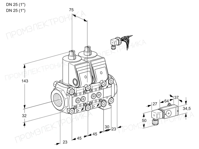 Kromschroder VCS 1E25R/25R05NNVWR/1--4/MMMM — двойной электромагнитный газовый клапан — 88107593