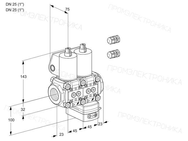 Kromschroder VCH 1E25R/25R05NHEWL3/PPPP/PPPP — двойной электромагнитный газовый клапан — 88104924