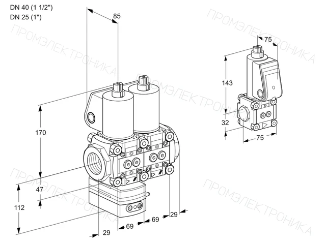 Kromschroder VCD 2E40R/25R05D-25NWL/PPBS/PPPP — двойной электромагнитный газовый клапан — 88105661