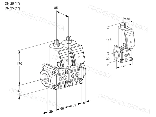 Kromschroder VCS 2E25R/25R05NNWR/PPPP/PPZS — двойной электромагнитный газовый клапан — 88100602