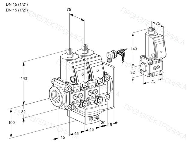 Kromschroder VCH 1E15R/15R05NHEVWR/PPPP/PPBS — двойной электромагнитный газовый клапан — 88103868