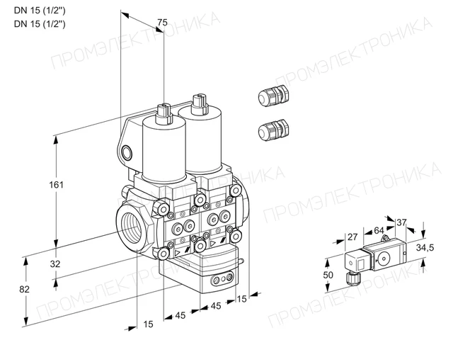 Kromschroder VCD 1E15R/15R05ND-100WSL3/2-PP/PPPP — двойной электромагнитный газовый клапан — 88106906