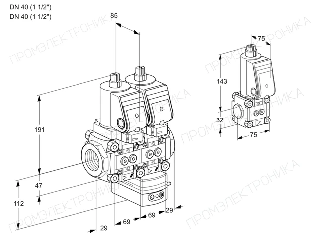 Kromschroder VCG 2T40N/40N05NGAQGR/PPPP/PPBS — двойной электромагнитный газовый клапан — 88106616