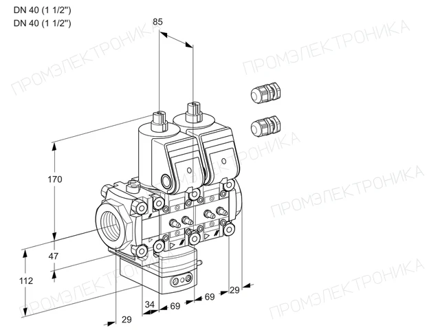 Kromschroder VCD 2E40R/40R05FD-100NWR3/MMMM/PPPP — двойной электромагнитный газовый клапан — 88100681