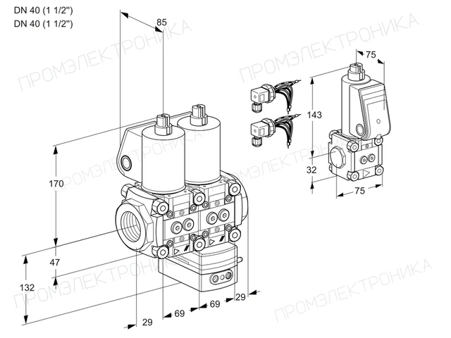 Kromschroder VCH 2E40R/40R05NHEWL6/PPBS/PPPP — двойной электромагнитный газовый клапан — 88103268