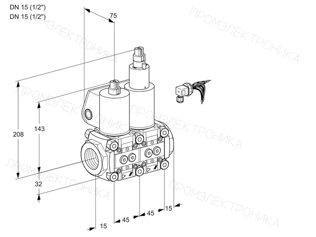 Kromschroder VCS 1E15R/15R05NLWL/PPPP/PPPP — двойной электромагнитный газовый клапан — 88105957