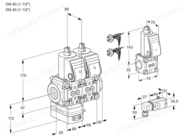 Kromschroder VCG 2E40R/40R05GENWR5/3--4/PPZS — двойной электромагнитный газовый клапан — 88107075