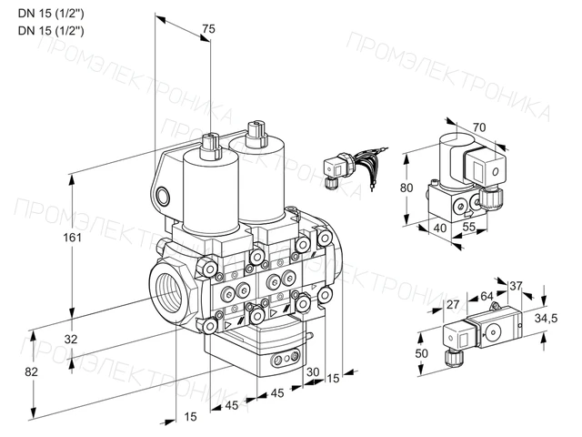 Kromschroder VCG 1E15R/15R05NGEVQGL/4-BY/2-PP — двойной электромагнитный газовый клапан — 88107648