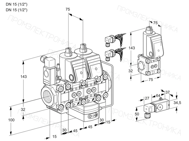 Kromschroder VCH 1E15R/15R05F2NHEVWR6/3-PP/BSPP — двойной электромагнитный газовый клапан — 88105295