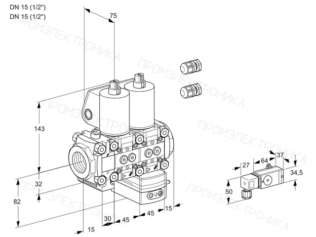 Kromschroder VCD 1E15R/15R05FND-25WL3/PPPP/PP2- — двойной электромагнитный газовый клапан — 88106820