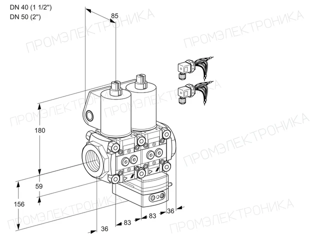 Kromschroder VCH 3E40R/50R05NHEWL6/PPPP/PPPP — двойной электромагнитный газовый клапан — 88105321