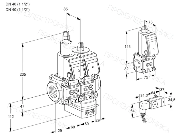 Kromschroder VCD 2T40N/40N05LD-25QR/3--4/ZSPP — двойной электромагнитный газовый клапан — 88103160