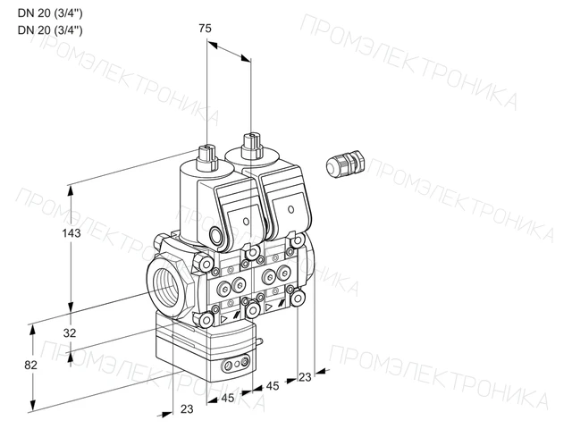 Kromschroder VCG 1E20R/20R05GENQR/PPPP/PPPP — двойной электромагнитный газовый клапан — 88102599