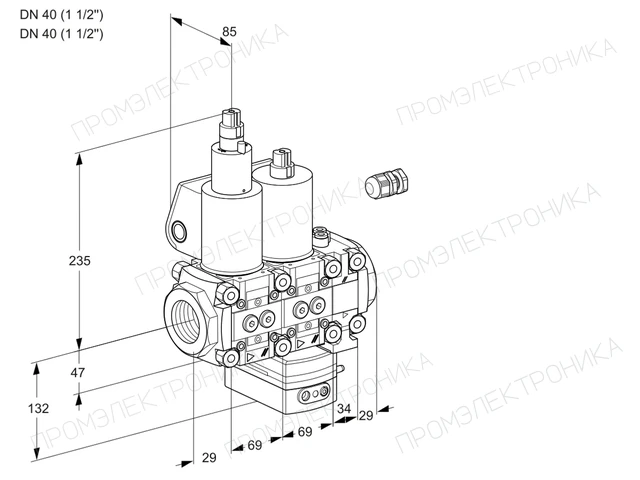 Kromschroder VCH 2E40R/40R05LHEVWL/PPPP/PPPP — двойной электромагнитный газовый клапан — 88105013