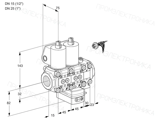 Kromschroder VCD 1E15R/25R05ND-100VWL/PPPP/MMPP — двойной электромагнитный газовый клапан — 88106387