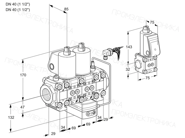 Kromschroder VCH 2E40R/40R05FNHEVWL/PPBS/PPPP — двойной электромагнитный газовый клапан — 88107853