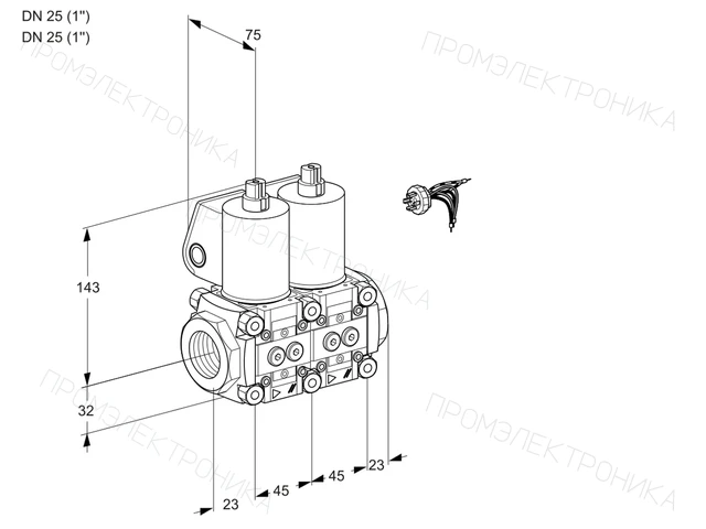 Kromschroder VCS 1E25R/25R05NNWL/PPPP/PPPP — двойной электромагнитный газовый клапан — 88100213