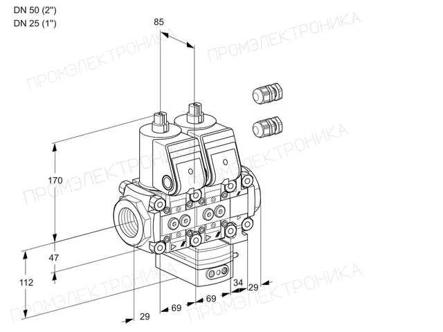 Kromschroder VCG 2E50R/25R05NGEVWR3/PPPP/PPPP — двойной электромагнитный газовый клапан — 88101865