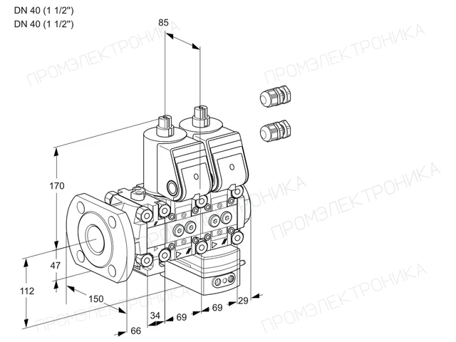 Kromschroder VCG 2E40F/40R05FNGEWR3/PPPP/PPPP — двойной электромагнитный газовый клапан — 88101621