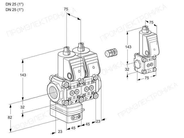 Kromschroder VCD 1E25R/25R05D-25NWR/PPPP/PPBS — двойной электромагнитный газовый клапан — 88106605
