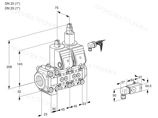 Kromschroder VCS 1E25R/25R05FNLWR/2--2/PPPP — двойной электромагнитный газовый клапан — 88104938