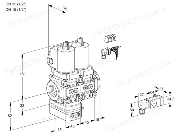 Kromschroder VCD 1E15R/15R05D-100NWSL3/PPPP/PP2- — двойной электромагнитный газовый клапан — 88104043