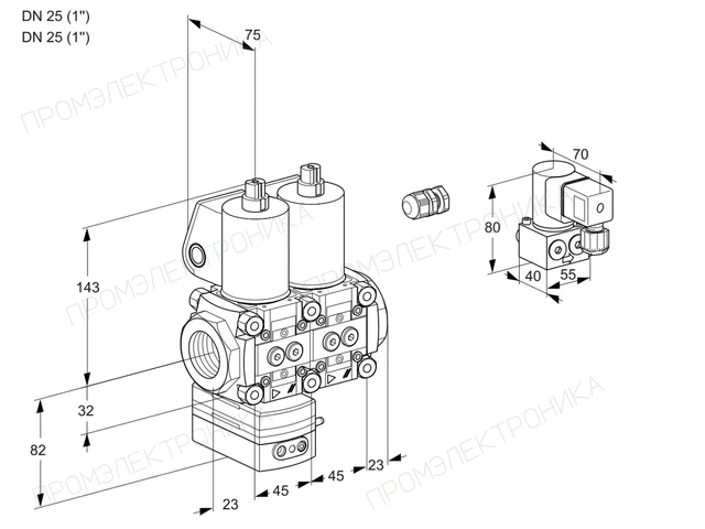 Kromschroder VCD 1E25R/25R05D-50NWL/PPBY/PPPP — двойной электромагнитный газовый клапан — 88102792