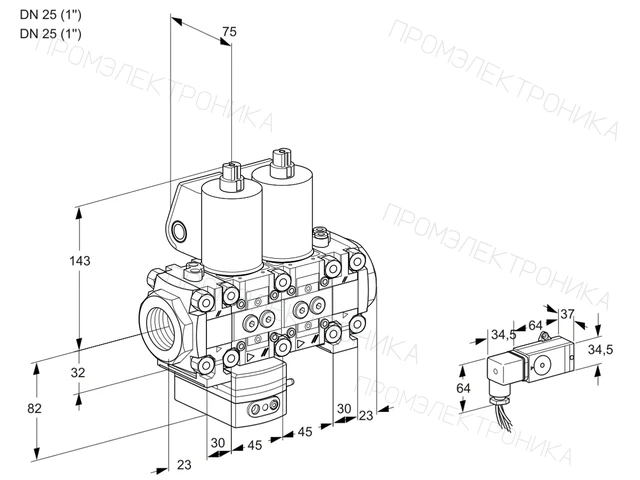 Kromschroder VCD 1T25N/25N05FD-100NVQL/PPPP/2--3 — двойной электромагнитный газовый клапан — 88100057