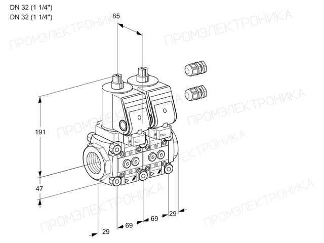 Kromschroder VCS 2T32N/32N05NNKSR3/PPPP/PPPP — двойной электромагнитный газовый клапан — 88106612