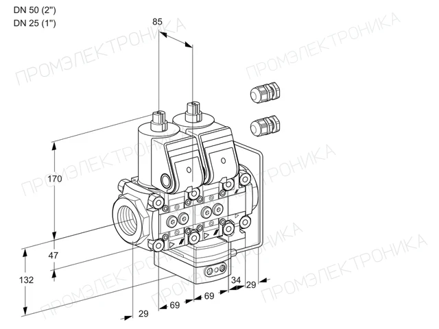 Kromschroder VCH 2E50R/25R05NHEVWR3/PPPP/PPPP — двойной электромагнитный газовый клапан — 88102592