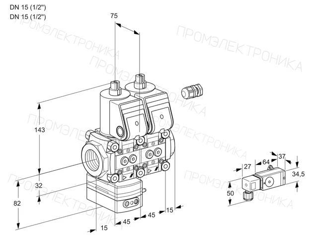 Kromschroder VCD 1E15R/15R05D-100NWR/PP2-/PPPP — двойной электромагнитный газовый клапан — 88105210