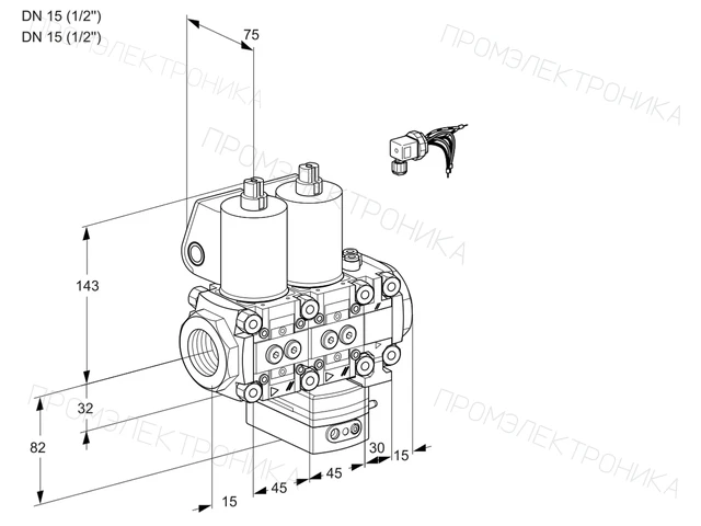Kromschroder VCG 1E15R/15R05NGEVWL/PPPP/PPPP — двойной электромагнитный газовый клапан — 88106144