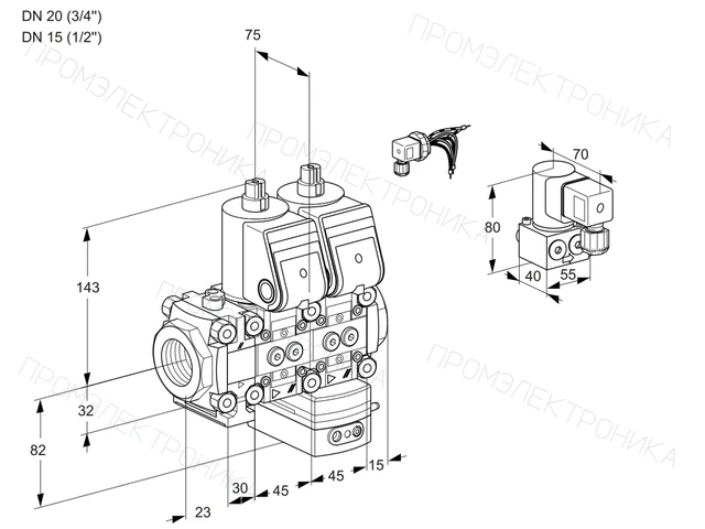 Kromschroder VCG 1E20R/15R05FNGEWR/PPPP/PPBY — двойной электромагнитный газовый клапан — 88105486