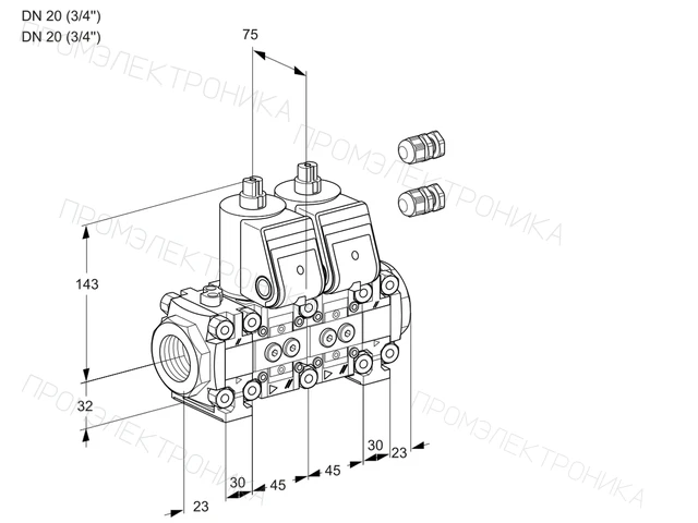 Kromschroder VCS 1E20R/20R05FNNVWR3/PPPP/PPPP — двойной электромагнитный газовый клапан — 88101238
