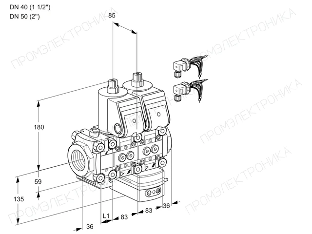 Kromschroder VCD 3E40R/50R05FND-50WR6/PPPP/PPPP — двойной электромагнитный газовый клапан — 88107377