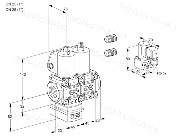 Kromschroder VCD 1E25R/25R05D-25NWL3/PPZY/PPPP — двойной электромагнитный газовый клапан — 88103926