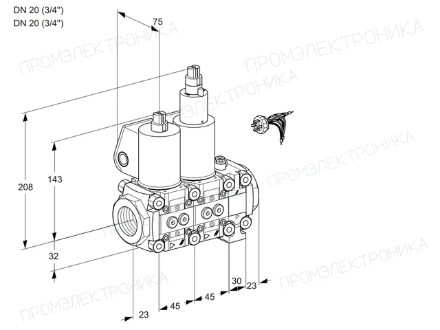 Kromschroder VCS 1E20R/20R05NLVWL/PPPP/PPPP — двойной электромагнитный газовый клапан — 88106463