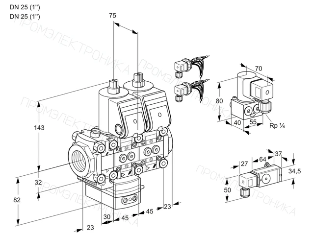 Kromschroder VCD 1E25R/25R05FD-25NWR6/2--4/PPZY — двойной электромагнитный газовый клапан — 88105884