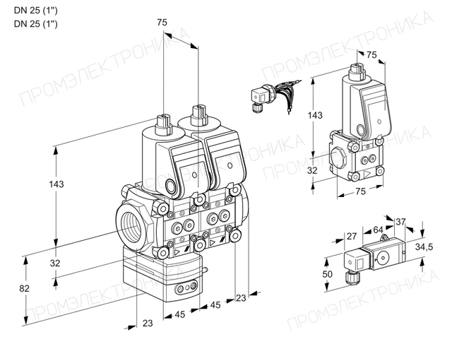 Kromschroder VCD 1E25R/25R05D-50NWR/2-PP/PPBS — двойной электромагнитный газовый клапан — 88105881