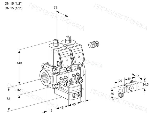 Kromschroder VCD 1E15R/15R05ND-100WR/MMMM/3-PP — двойной электромагнитный газовый клапан — 88103627