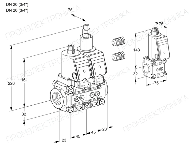 Kromschroder VCS 1E20R/20R05NLWSR3/PPPP/PPZS — двойной электромагнитный газовый клапан — 88103297