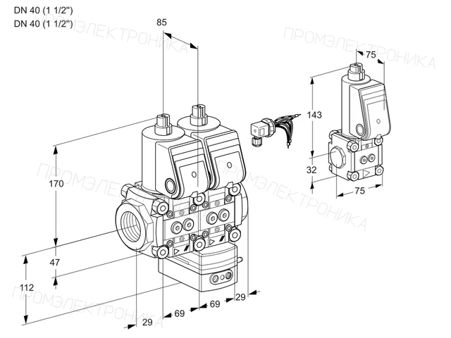 Kromschroder VCG 2E40R/40R05NGEWR/PPPP/PPBS — двойной электромагнитный газовый клапан — 88104115
