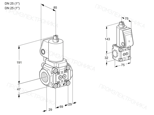 Kromschroder VAS 2T25N/25N05NQGL/BS/PP — электромагнитный газовый клапан — 88104296