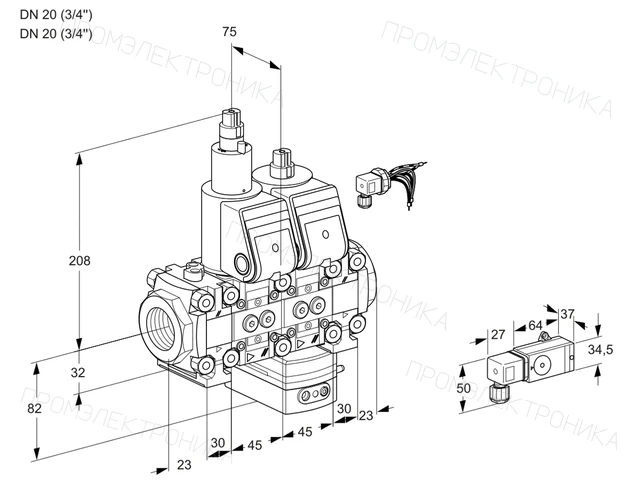 Kromschroder VCG 1E20R/20R05FLGEVWR/3--3/PPPP — двойной электромагнитный газовый клапан — 88103359