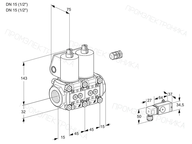 Kromschroder VCS 1E15R/15R05NNWL/PPPP/2--3 — двойной электромагнитный газовый клапан — 88103188