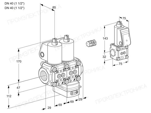 Kromschroder VCD 2E40R/40R05ND-25WL/PPZS/MMMM — двойной электромагнитный газовый клапан — 88103119